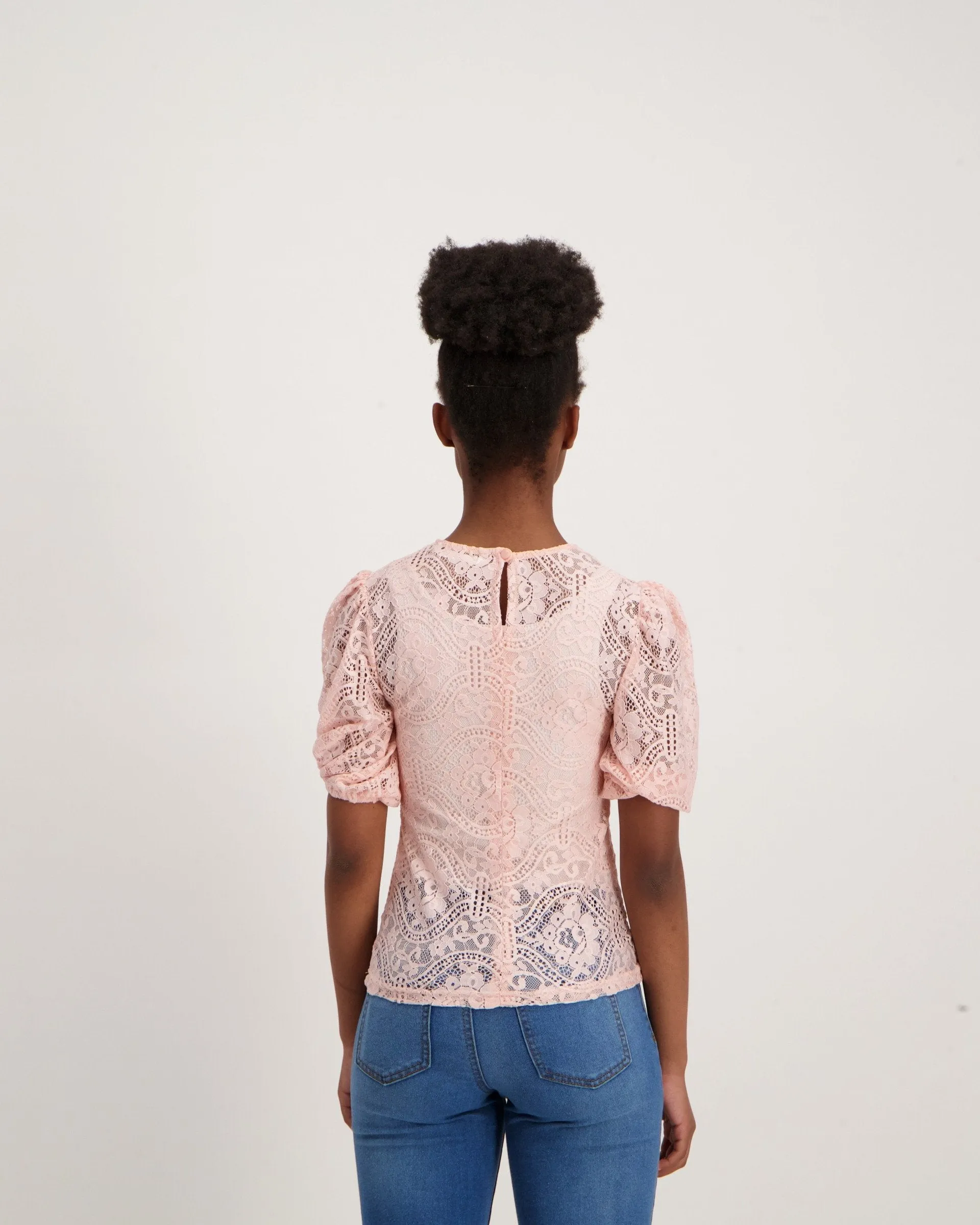 Ladies Lace Scallop Top - Pink