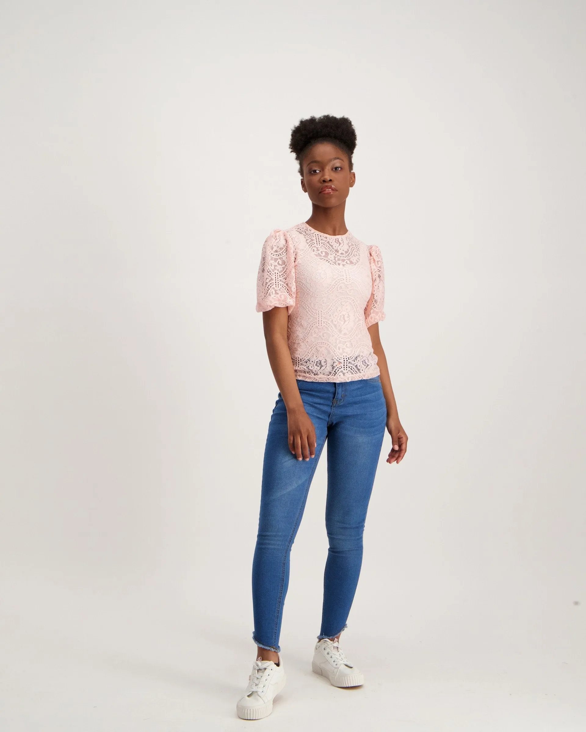 Ladies Lace Scallop Top - Pink