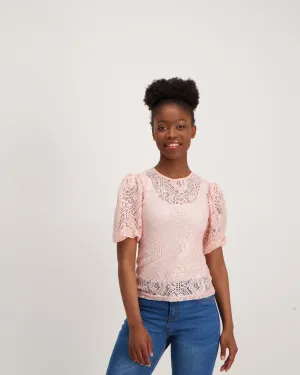 Ladies Lace Scallop Top - Pink