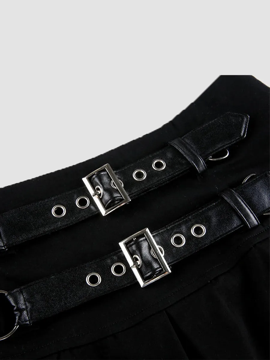 Leather Buckle Sexy Pleated Skirt