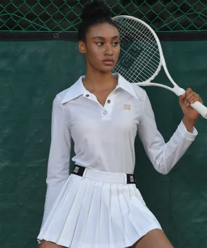 LENUCU Logo Banding Pleated Skirt - White