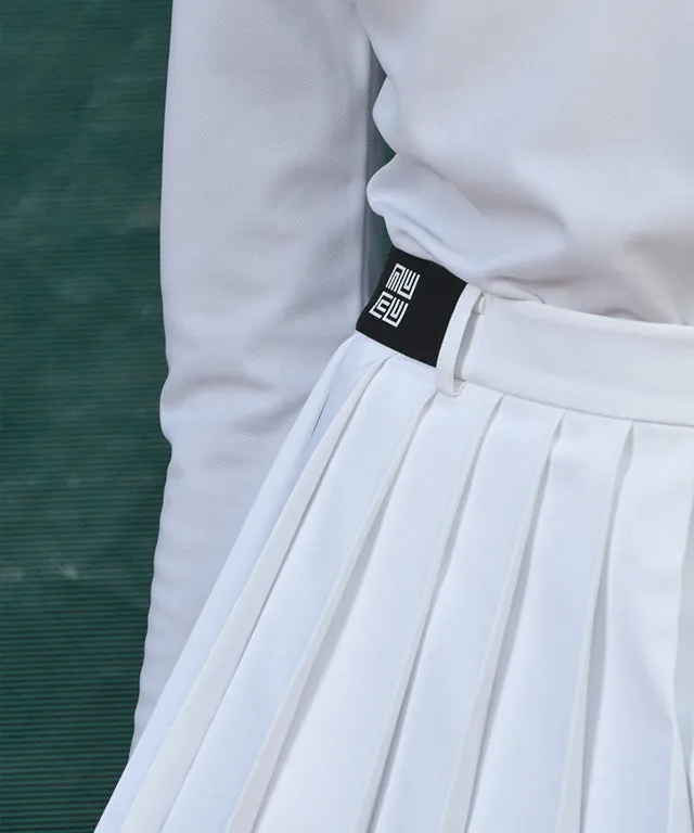 LENUCU Logo Banding Pleated Skirt - White