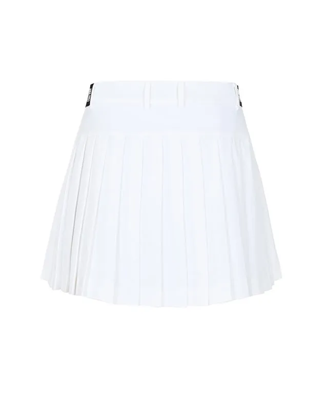 LENUCU Logo Banding Pleated Skirt - White