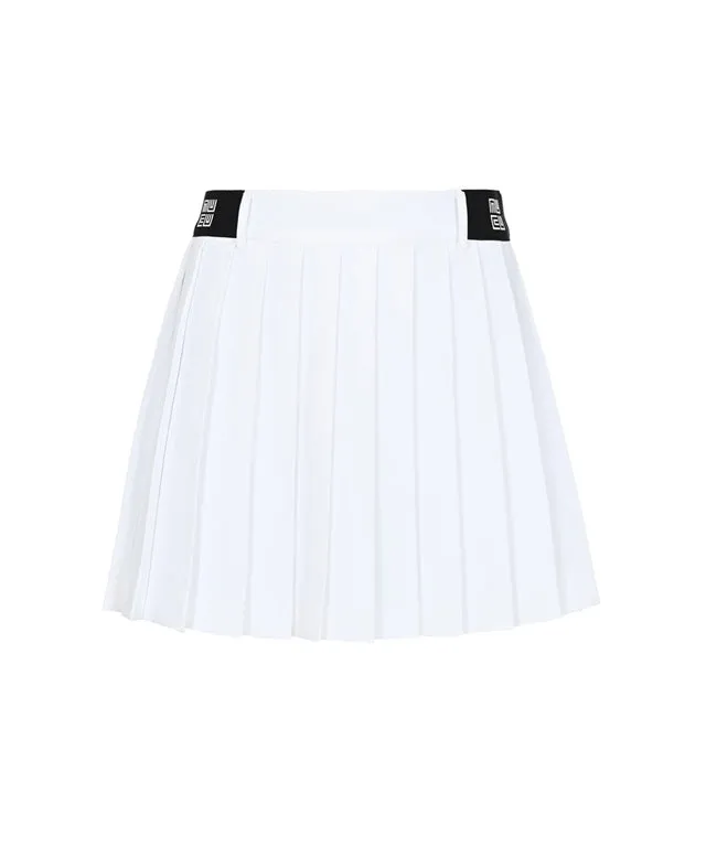 LENUCU Logo Banding Pleated Skirt - White