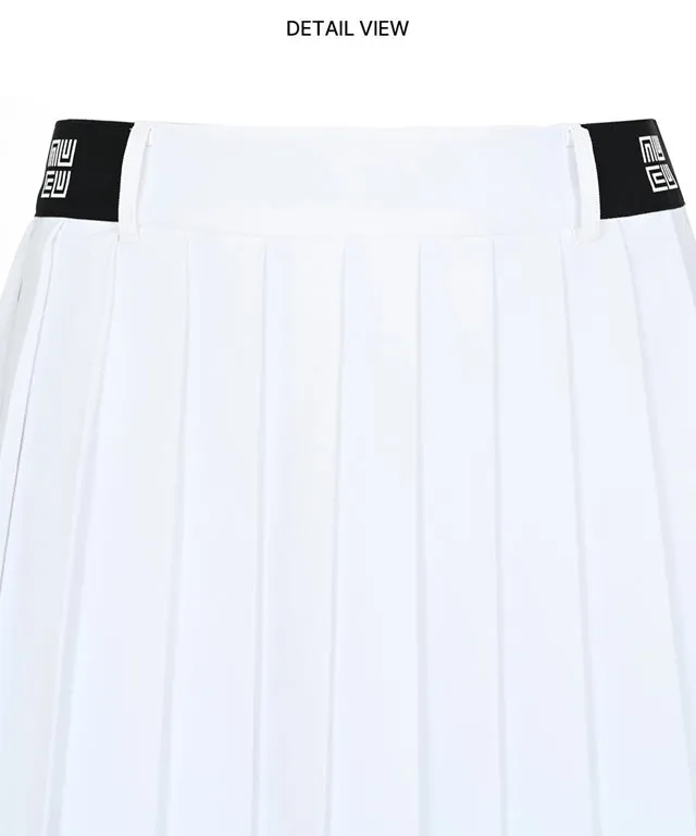 LENUCU Logo Banding Pleated Skirt - White