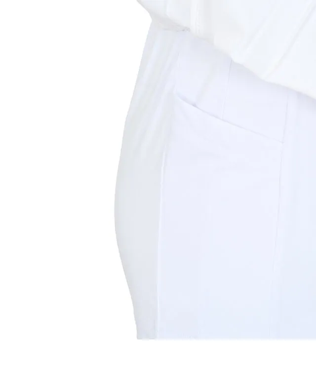 LENUCU Logo Banding Pleated Skirt - White