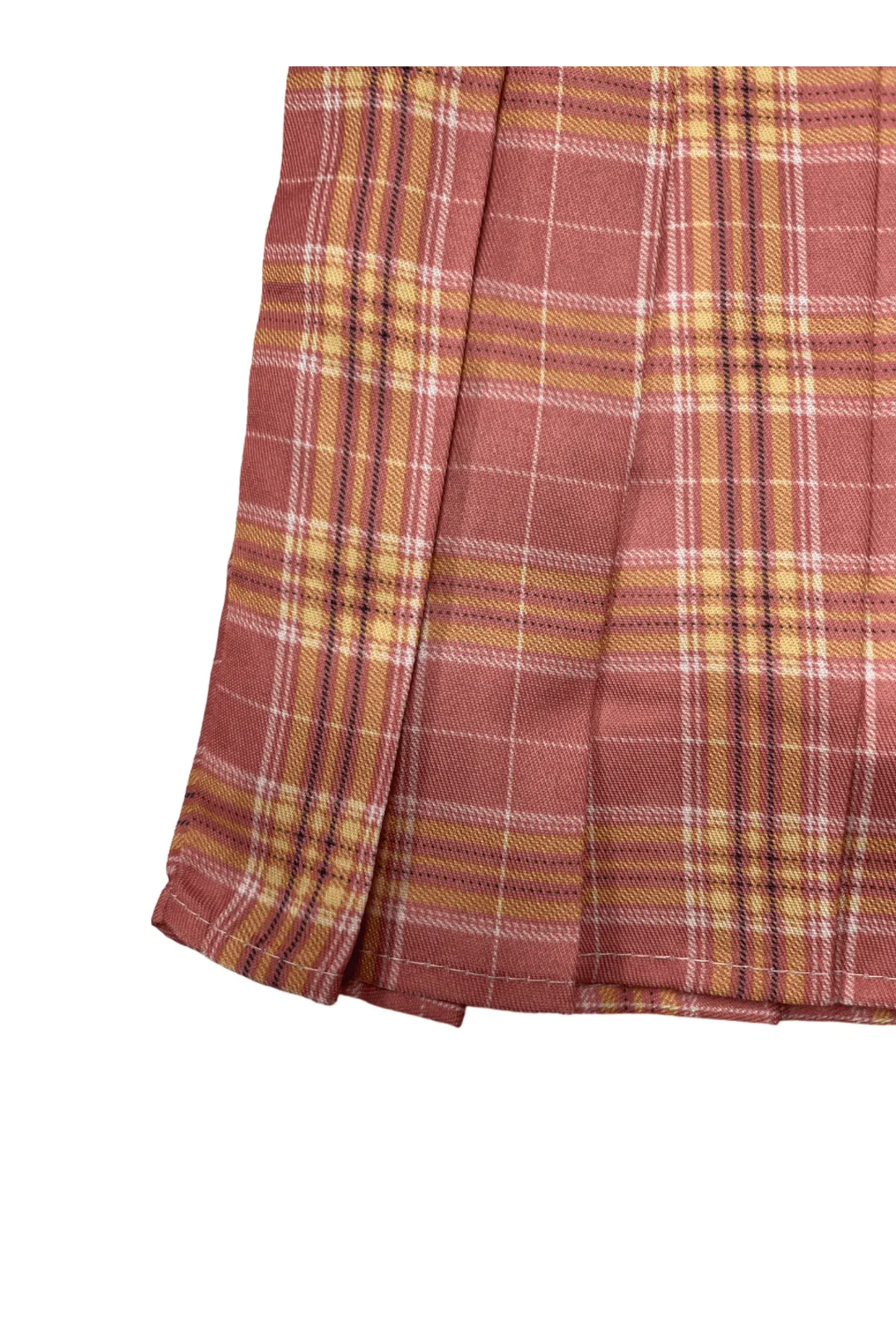 Light Pink & Yellow Tartan Pleat Skirt