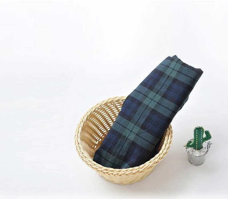 Lightweight and Thin Cotton Fabric, Black Watch Fabric, Lawn Fabric, Quality Korean Fabric, Green Checker Fabric - By the Yard /94133