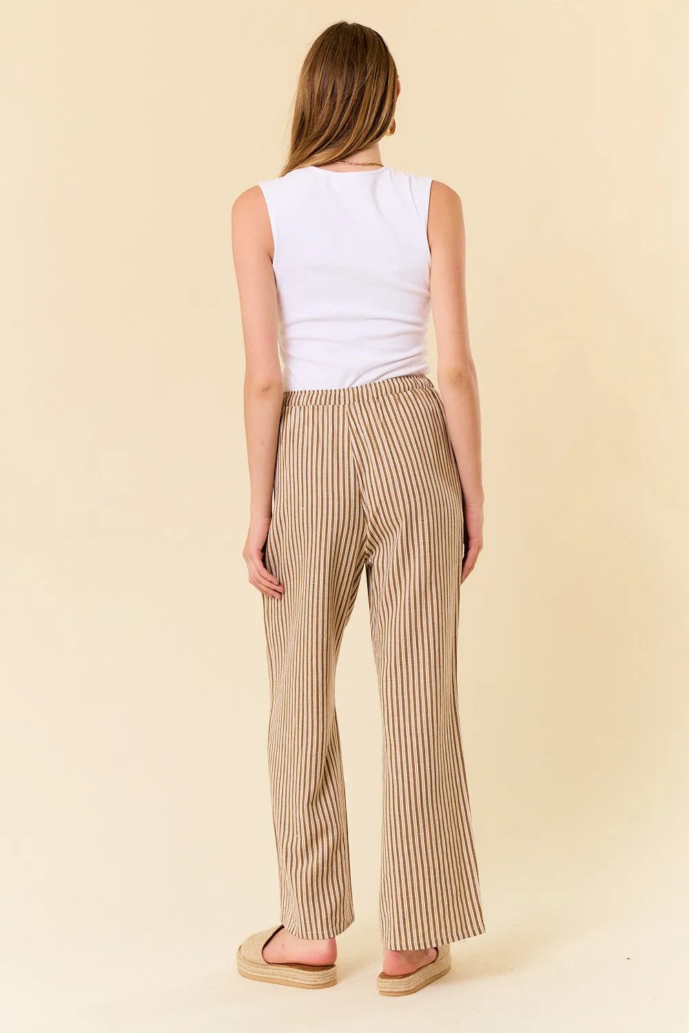LINEN BLEND STRIPE WIDE LEG PANTS W/ POCKETS