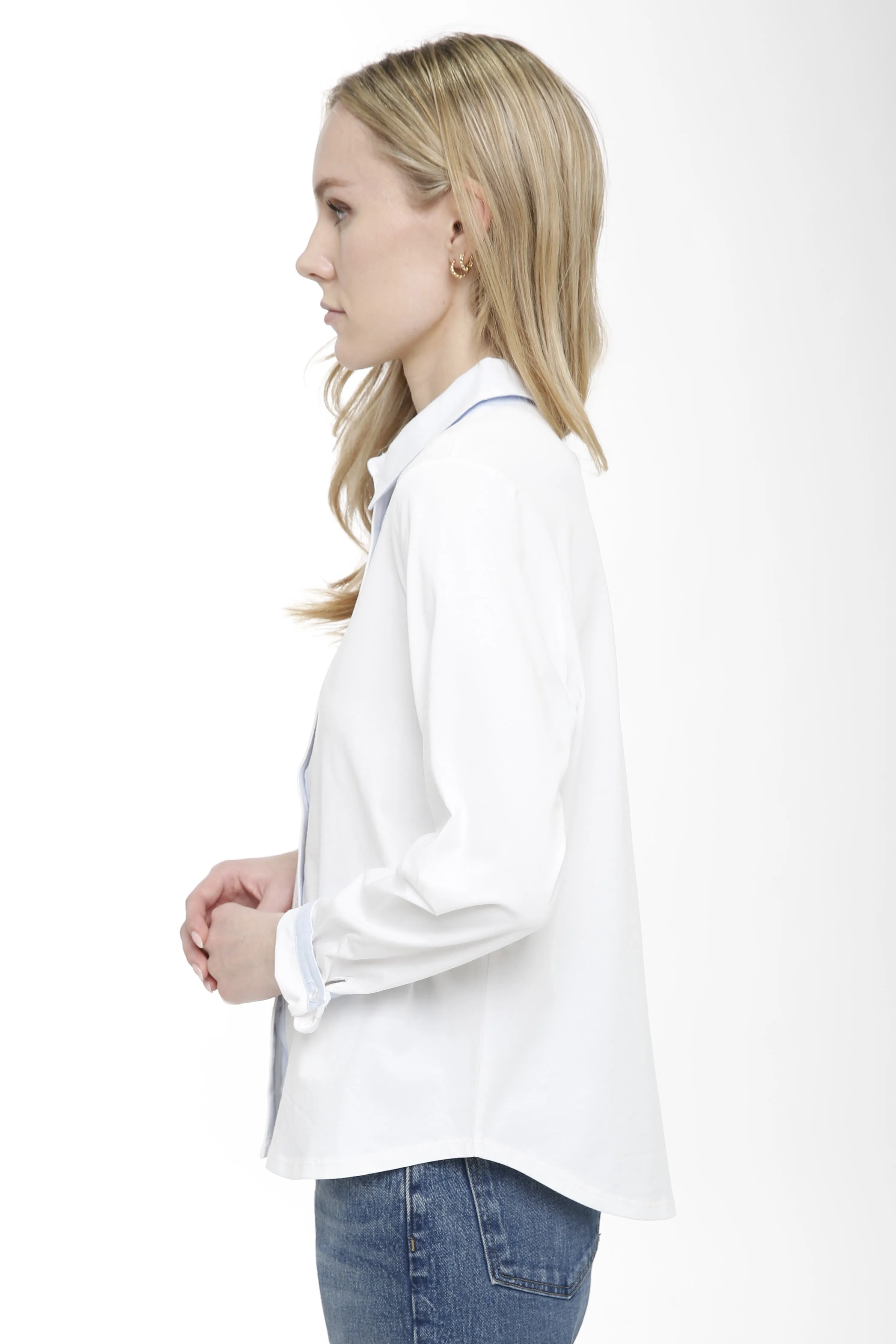 Long Sleeve Button Front Shirt with Woven Trims