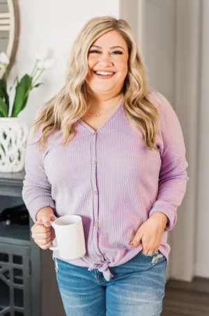 Loving You Thermal Button Knot Top- Lavender