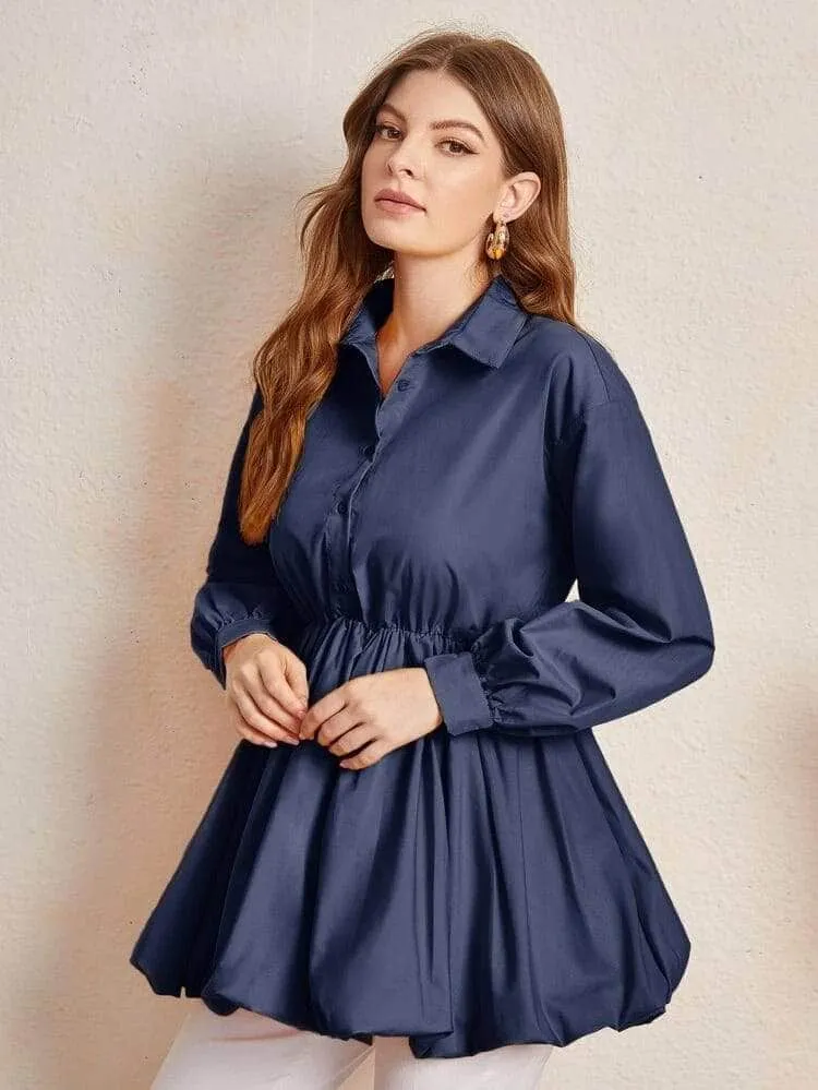 LT Fuse Button Peplum Detail LTFUB181 Stitched Top - Blue