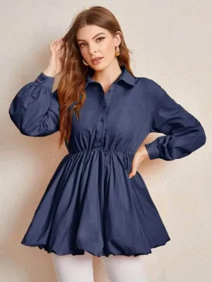 LT Fuse Button Peplum Detail LTFUB181 Stitched Top - Blue