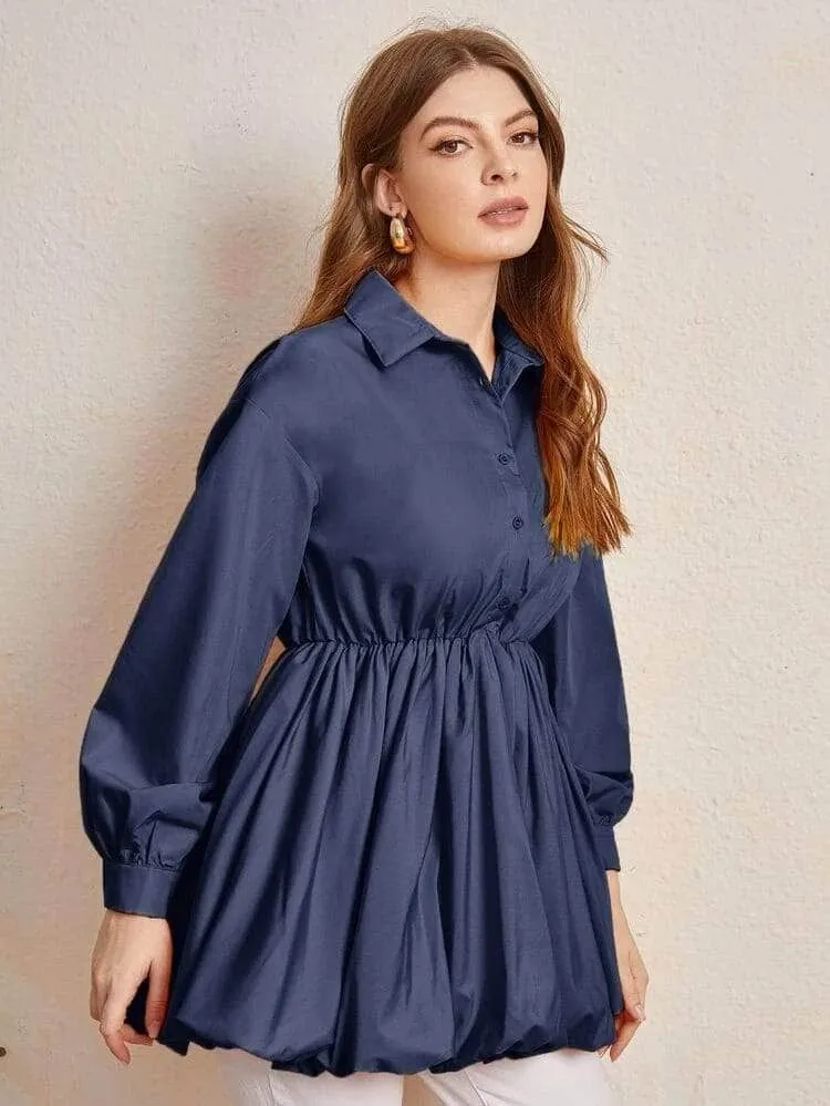 LT Fuse Button Peplum Detail LTFUB181 Stitched Top - Blue