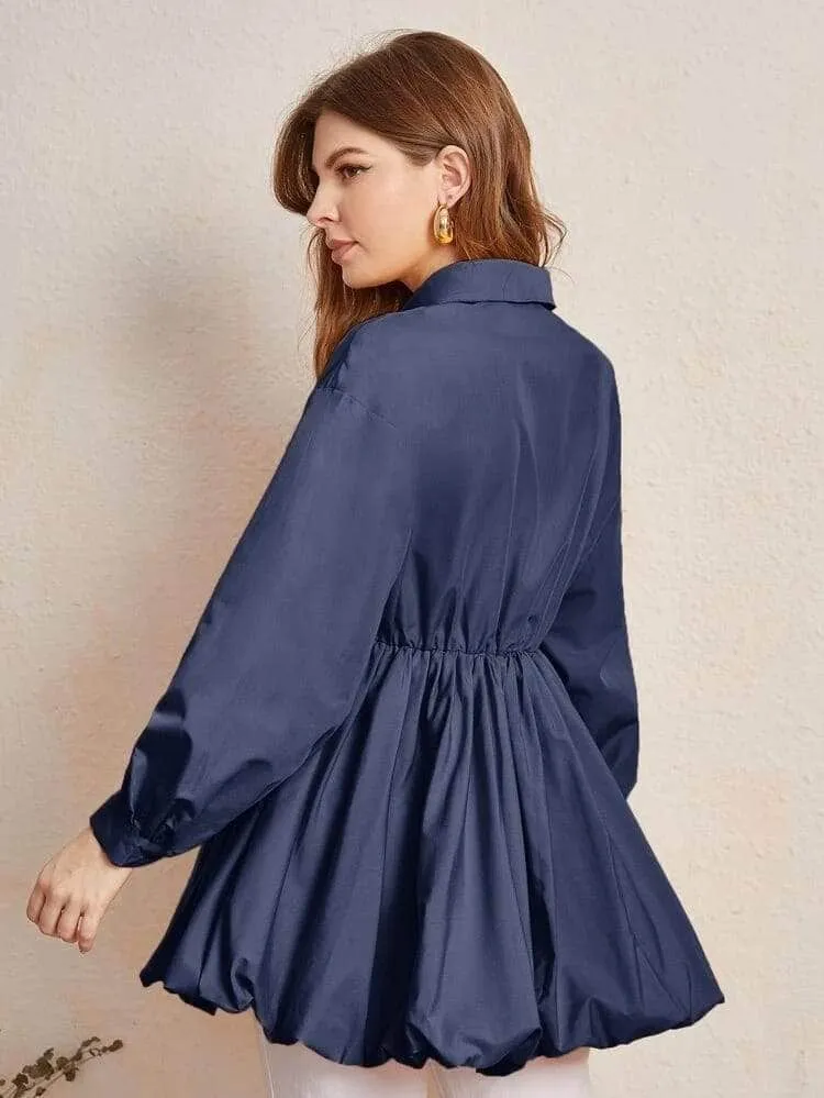 LT Fuse Button Peplum Detail LTFUB181 Stitched Top - Blue