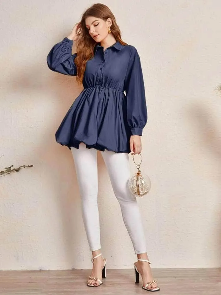 LT Fuse Button Peplum Detail LTFUB181 Stitched Top - Blue