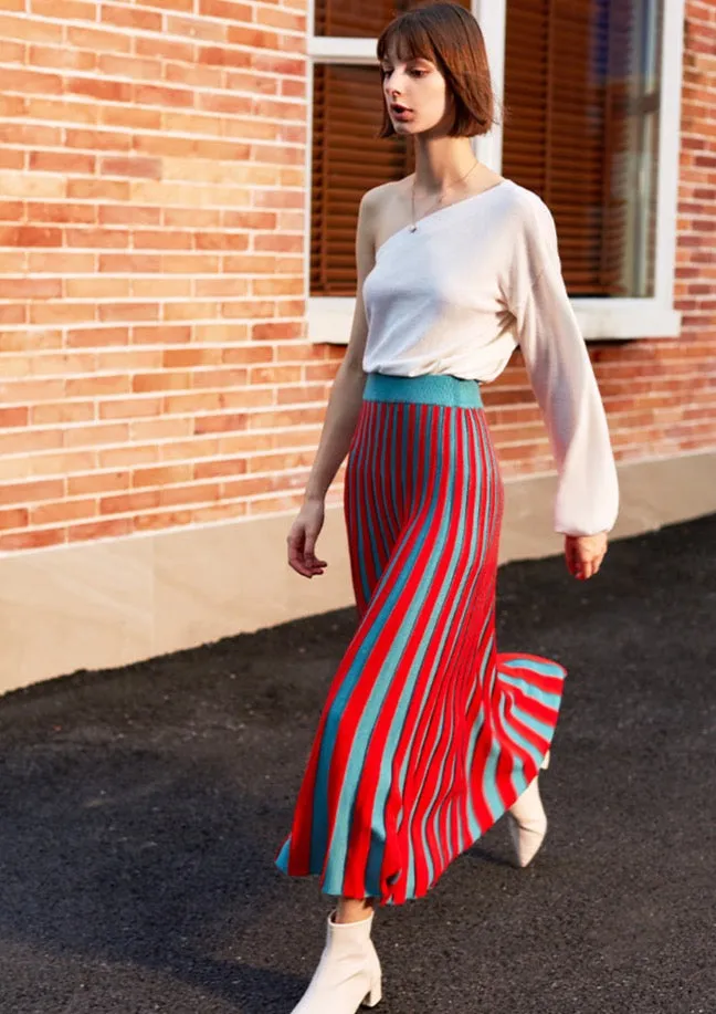 Luena Color Contrast Pleated Knit Skirt