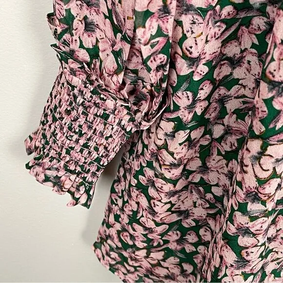 Lulus Floral Forever Green and Pink Floral Print Smocked Skater Dress XS NWT