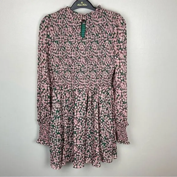 Lulus Floral Forever Green and Pink Floral Print Smocked Skater Dress XS NWT