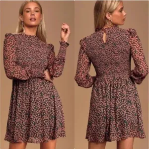 Lulus Floral Forever Green and Pink Floral Print Smocked Skater Dress XS NWT