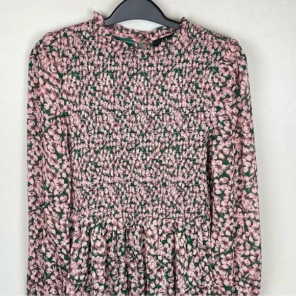 Lulus Floral Forever Green and Pink Floral Print Smocked Skater Dress XS NWT