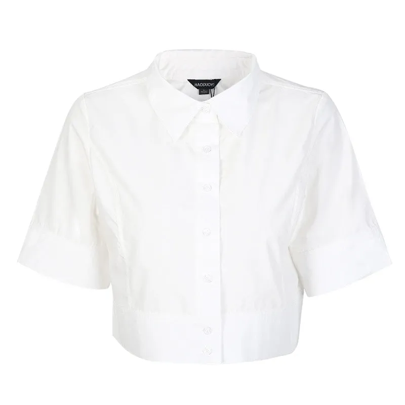 Mabel White Button Up Crop