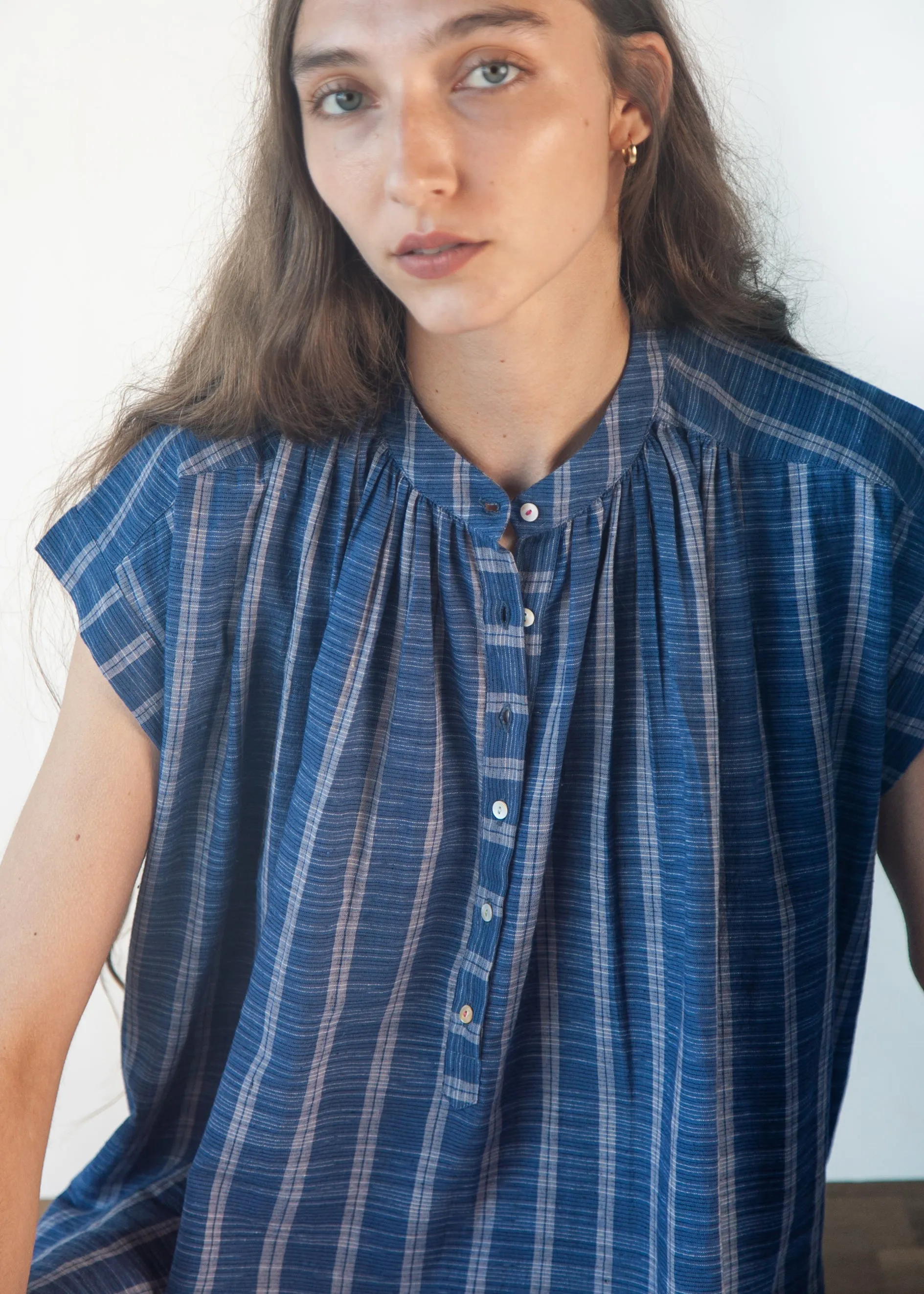 Maia Multi Pin Stripe Top - Natural Indigo