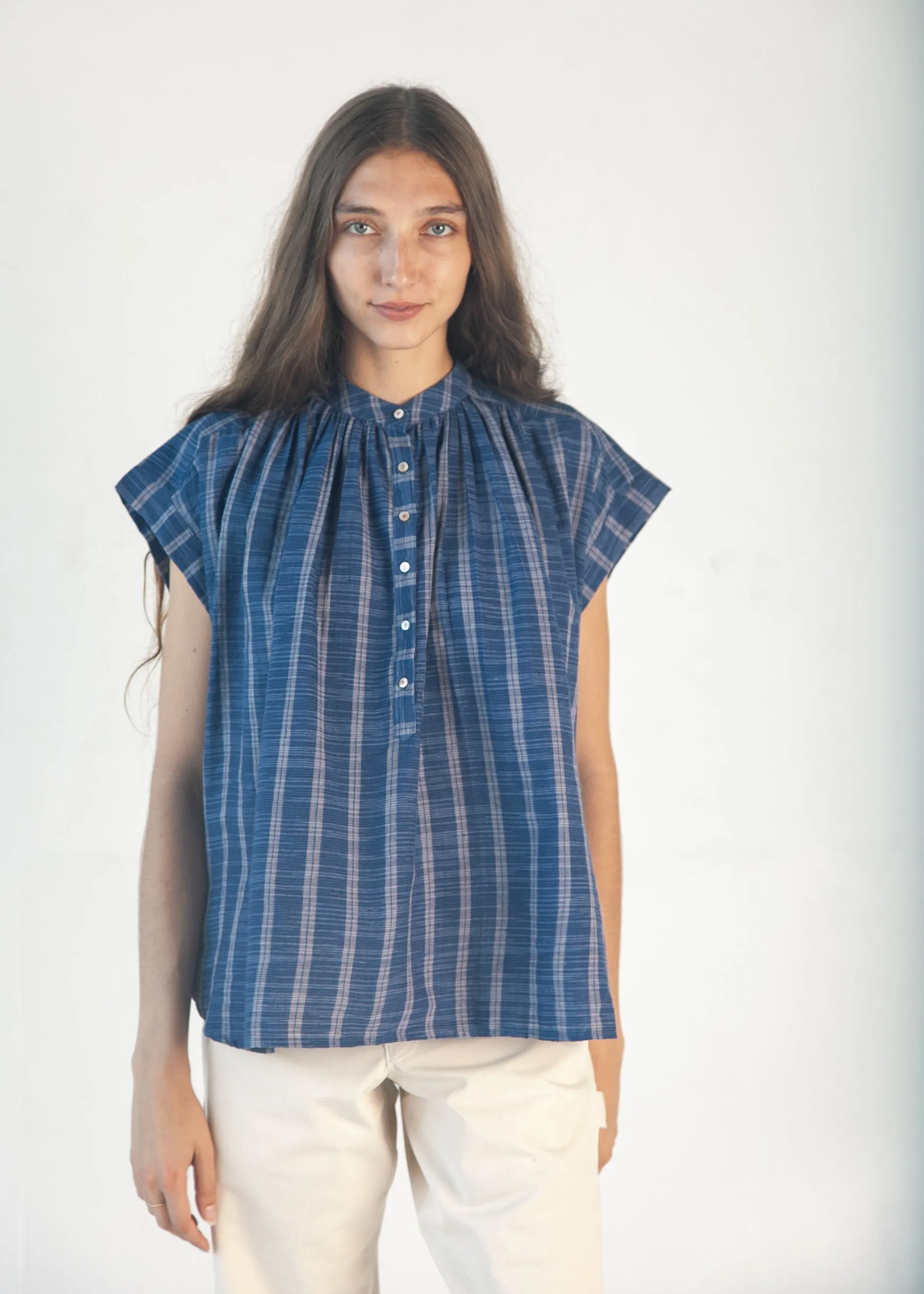 Maia Multi Pin Stripe Top - Natural Indigo