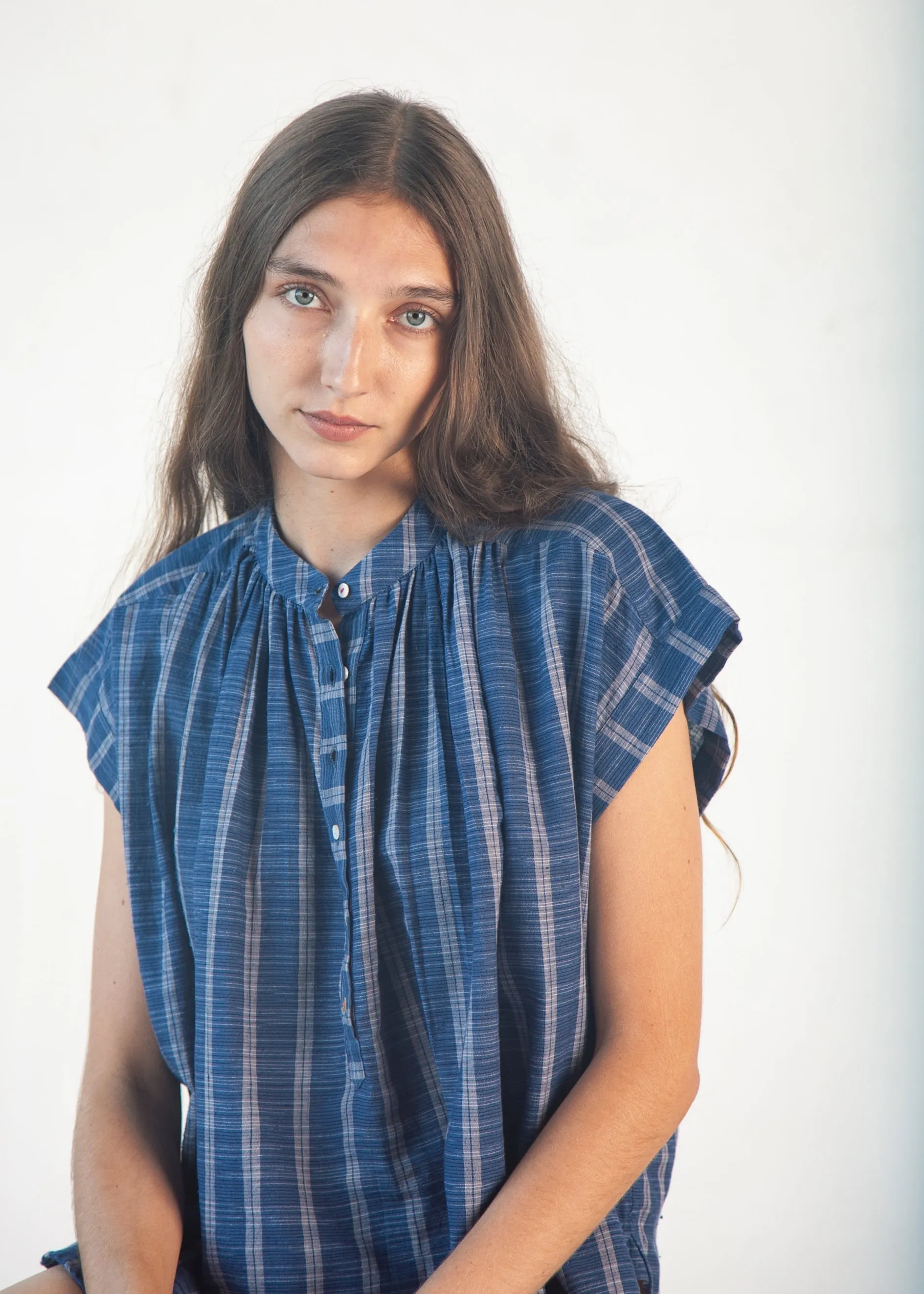 Maia Multi Pin Stripe Top - Natural Indigo