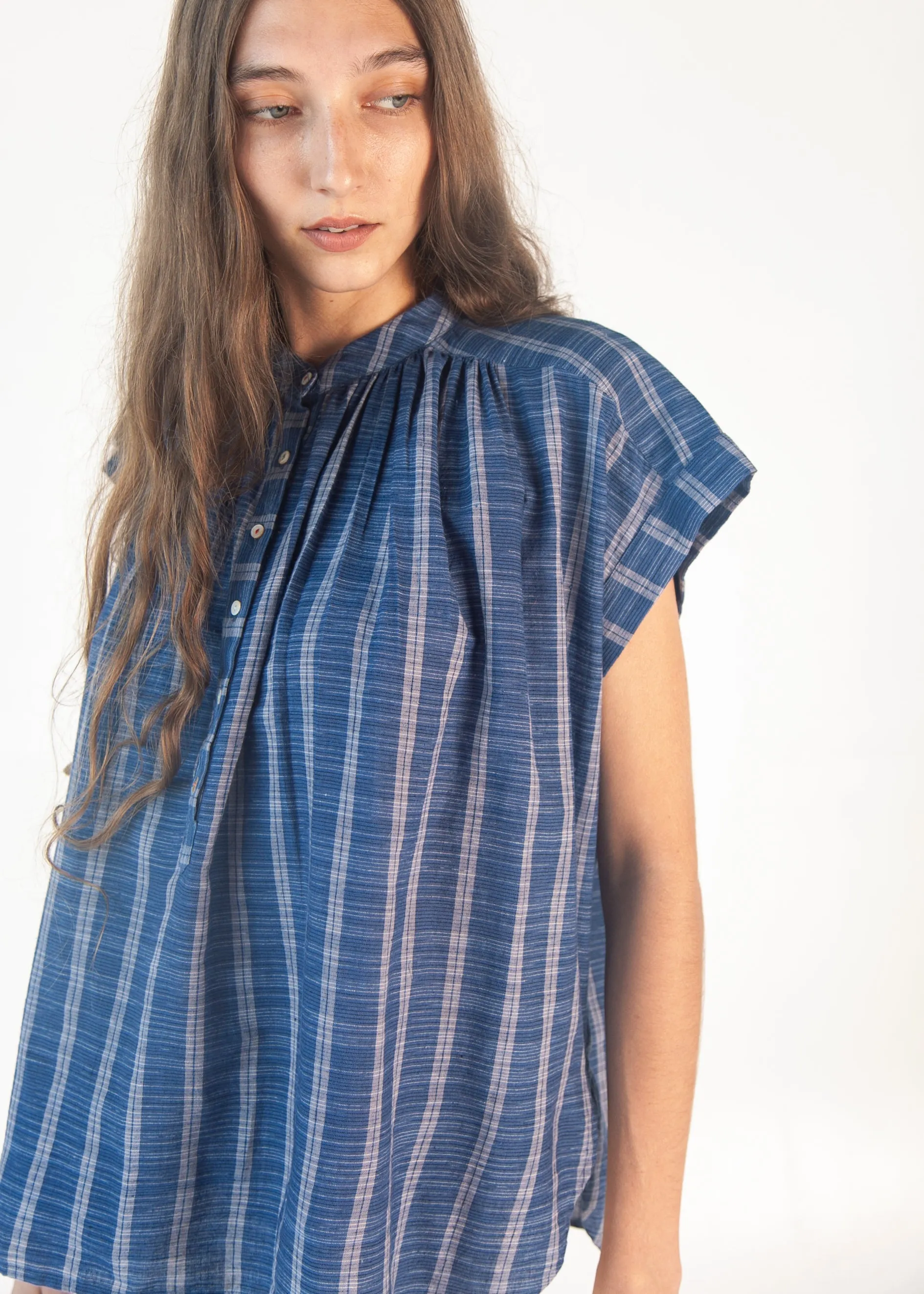 Maia Multi Pin Stripe Top - Natural Indigo