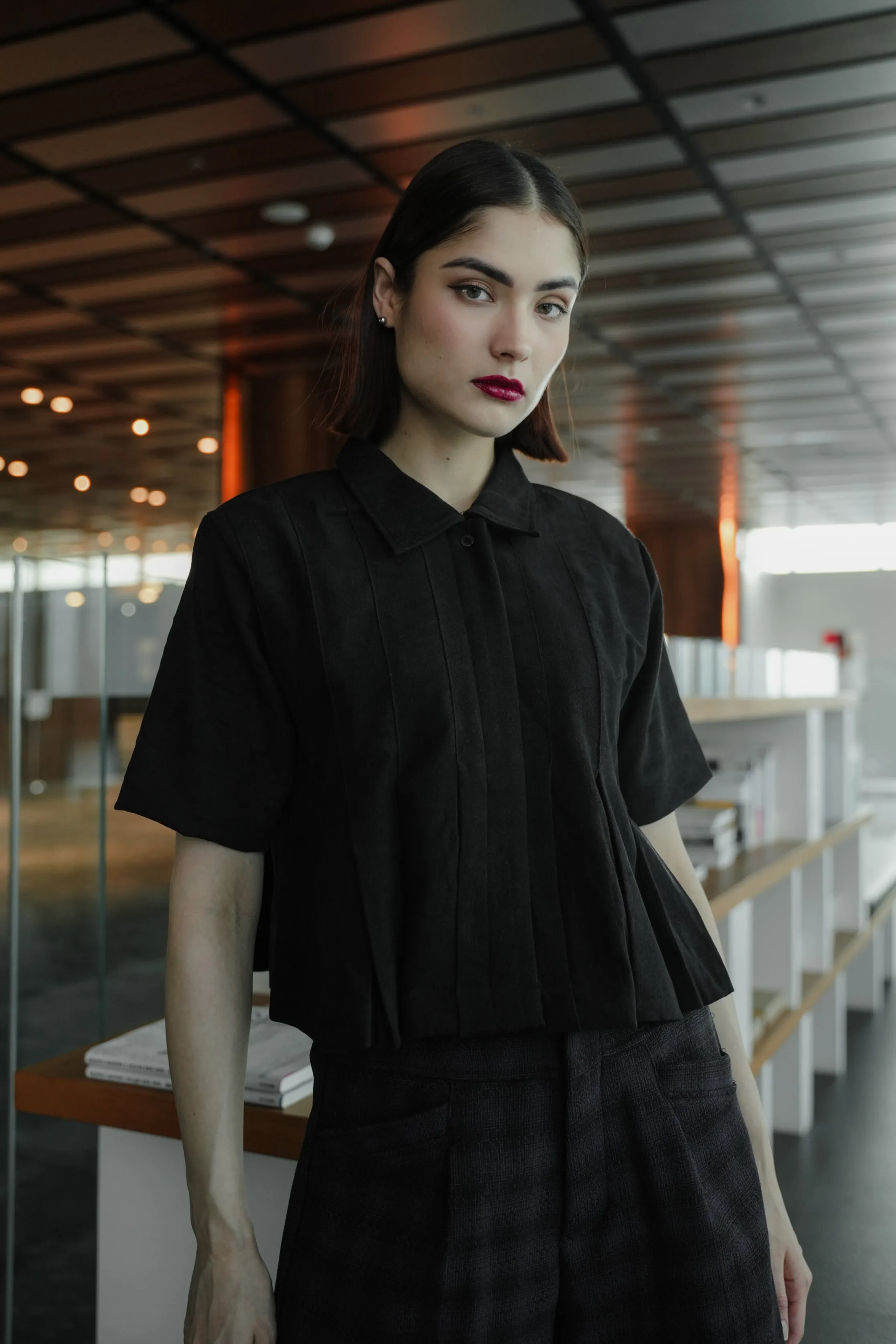 MAMEYA TOP IN LONG BLACK
