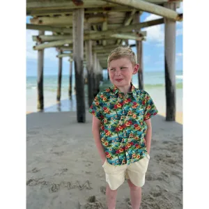 Me & Henry Maui Printed Collared Button Up Shirt- Hibiscus