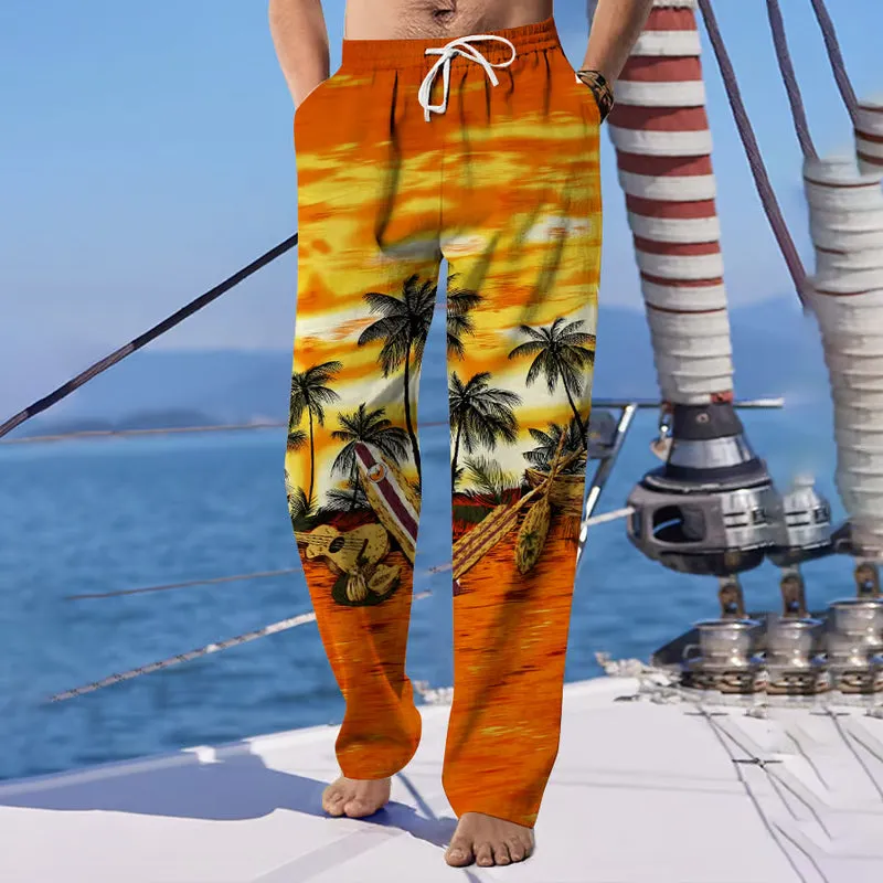Men's Hawaiian Print Fashionable Resort Lounge Pants