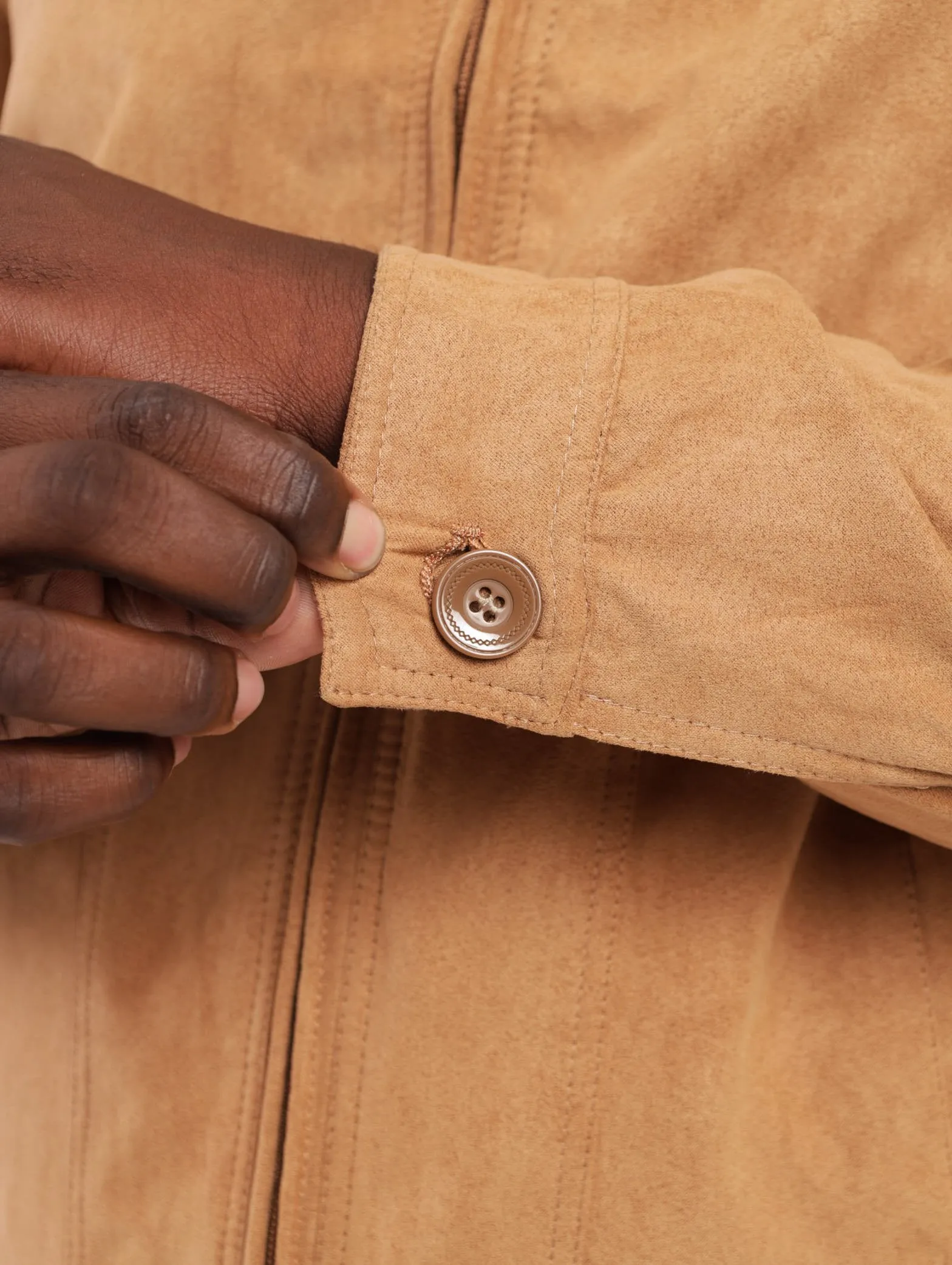 Men's Mock Suede Utility Shacket - Camel