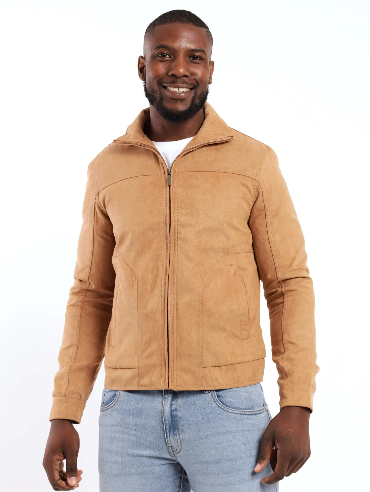 Men's Mock Suede Utility Shacket - Camel