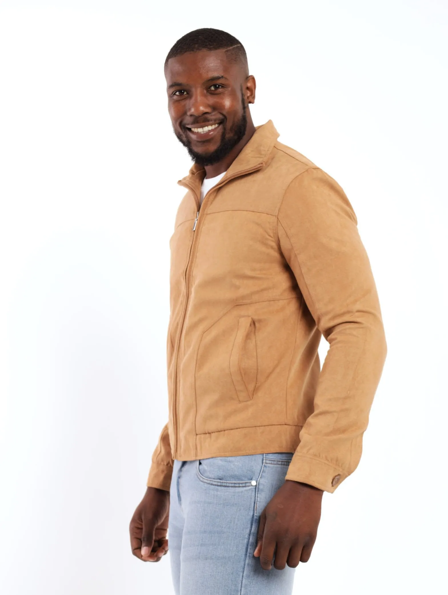 Men's Mock Suede Utility Shacket - Camel