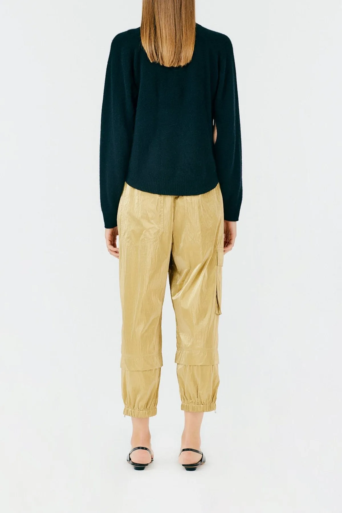 Metallic Nylon Pull On Jogger in Gold
