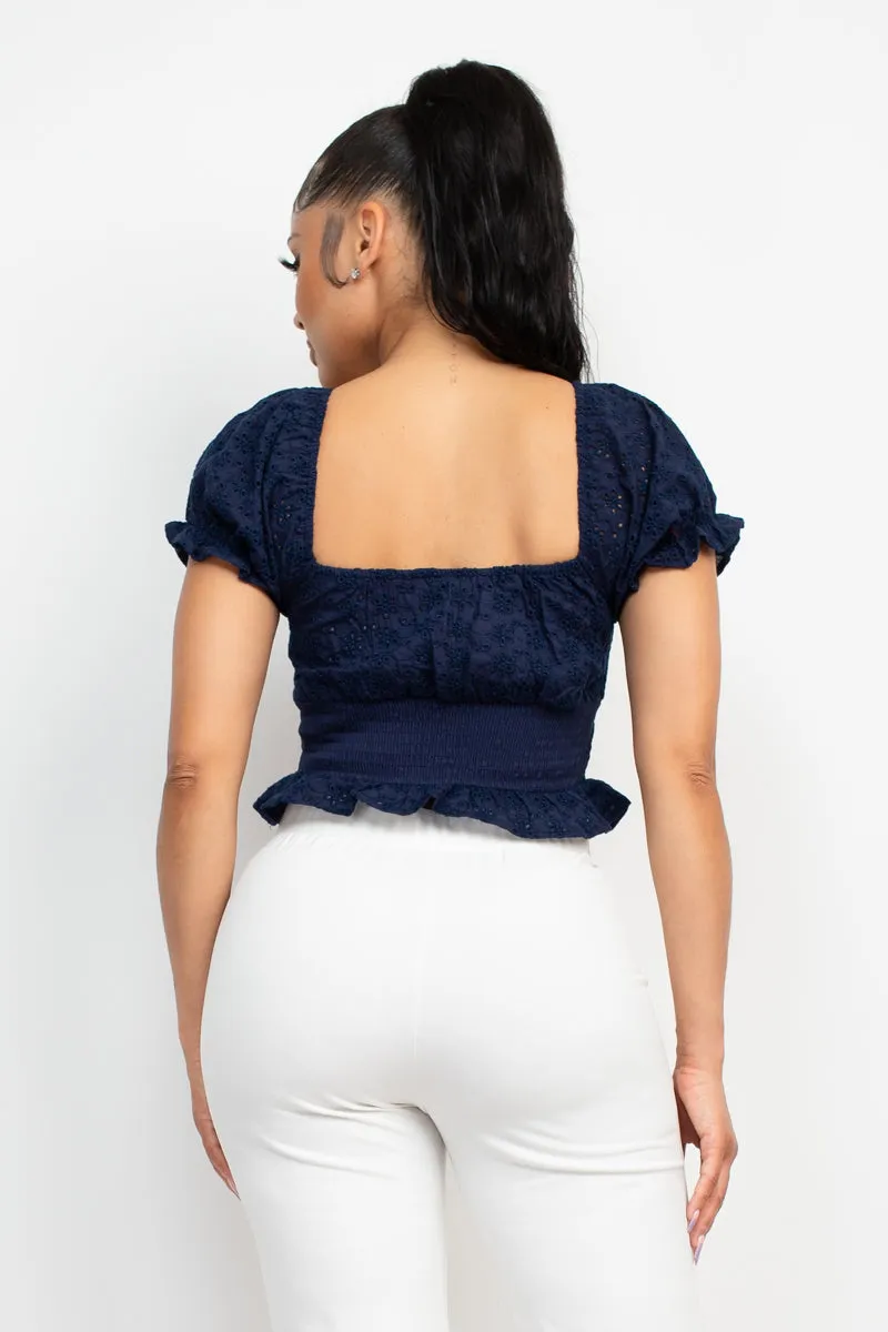 Moonlit Eyelet Embroidered Smock Top