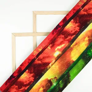 Multi-Color Galaxy Pattern Digital Print Crepe Satin Pleated Fabric