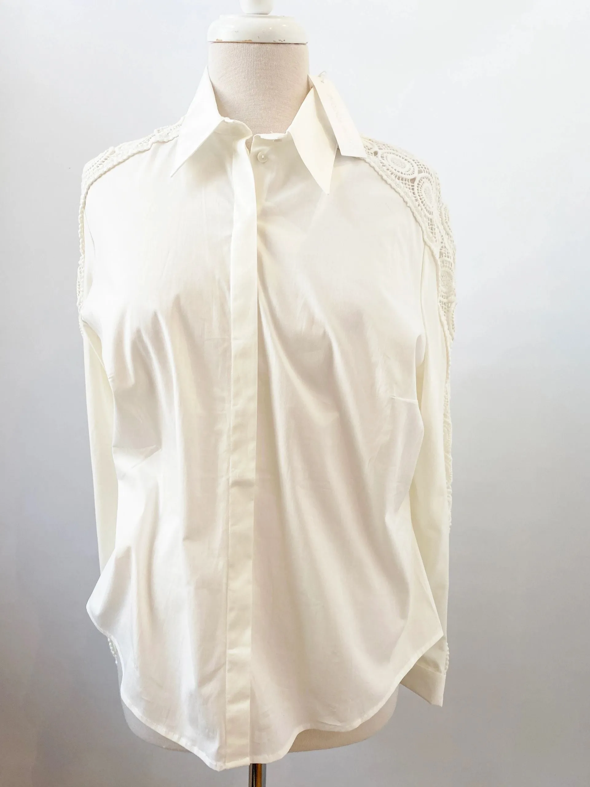 NEW Anne Fontaine Lace Sleeve Blouse Size 12