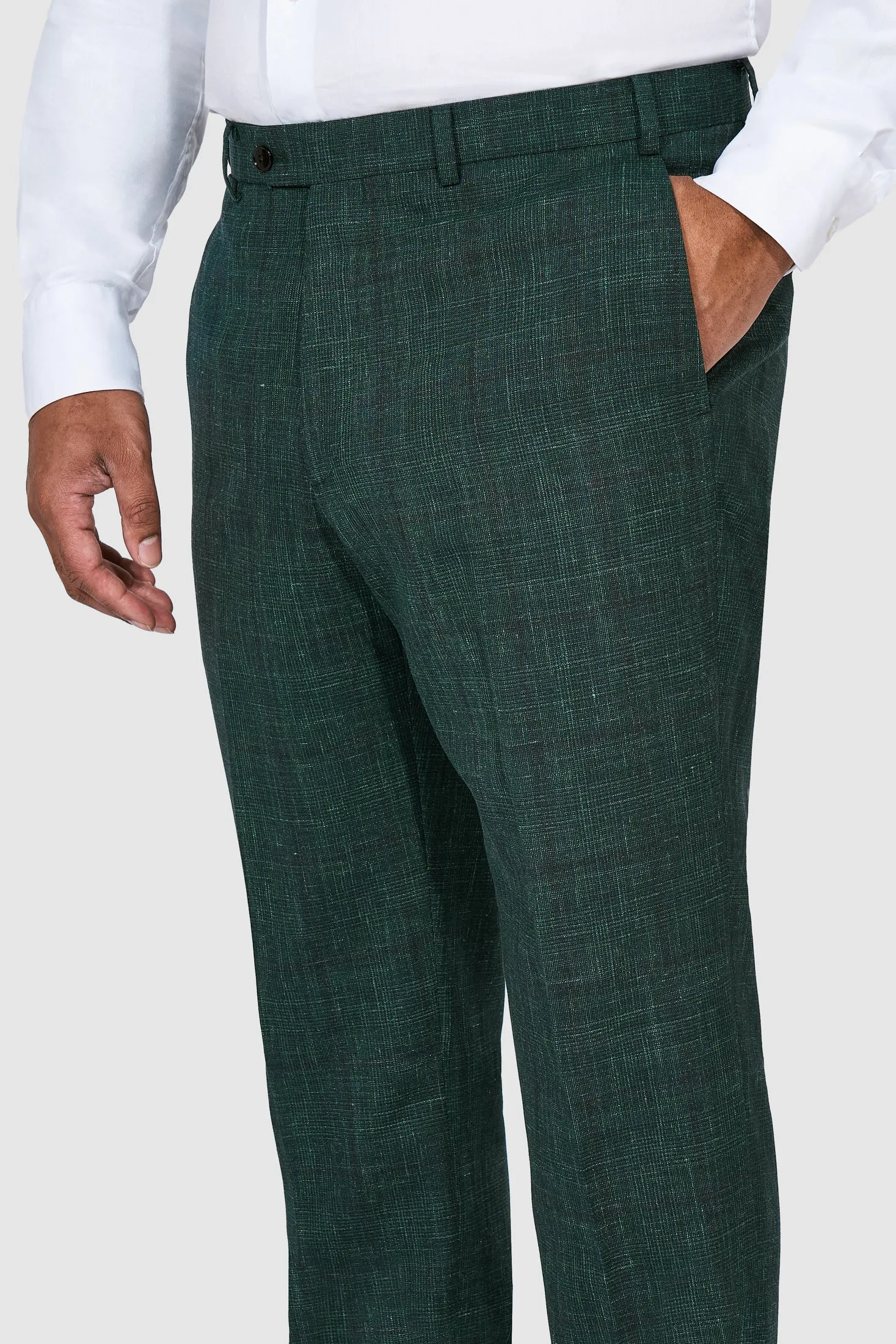 New SUITREVIEW Elmhurst Green Glen Check Wool, Silk and Linen Suit - Size 38R (Other Sizes Made To Order)