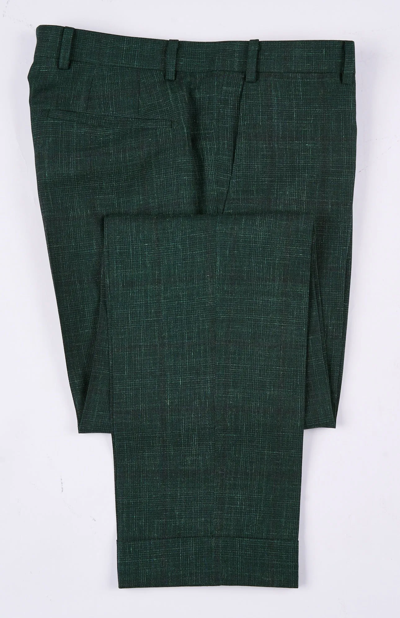 New SUITREVIEW Elmhurst Green Glen Check Wool, Silk and Linen Suit - Size 38R (Other Sizes Made To Order)