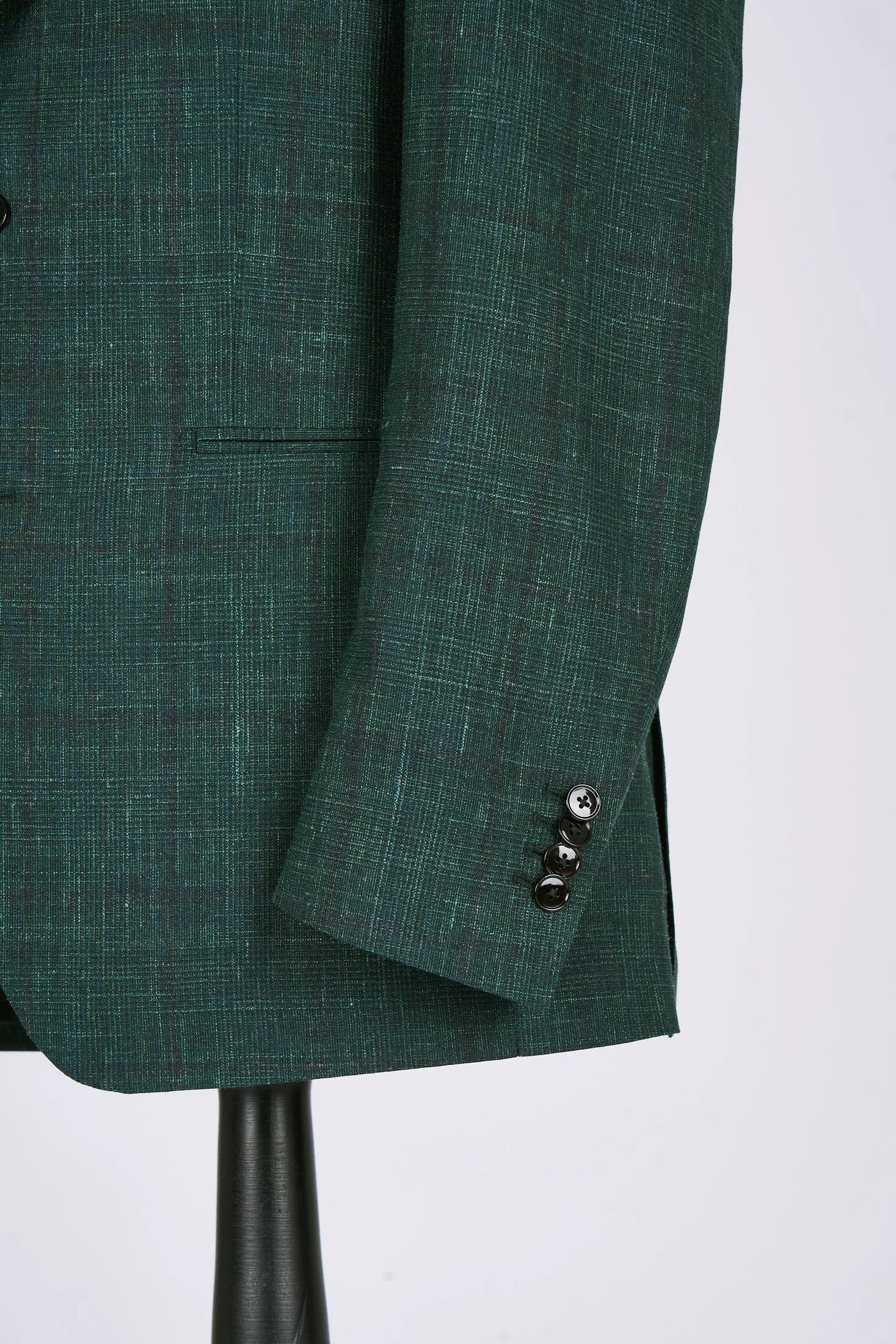 New SUITREVIEW Elmhurst Green Glen Check Wool, Silk and Linen Suit - Size 38R (Other Sizes Made To Order)