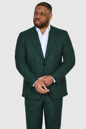New SUITREVIEW Elmhurst Green Glen Check Wool, Silk and Linen Suit - Size 38R (Other Sizes Made To Order)