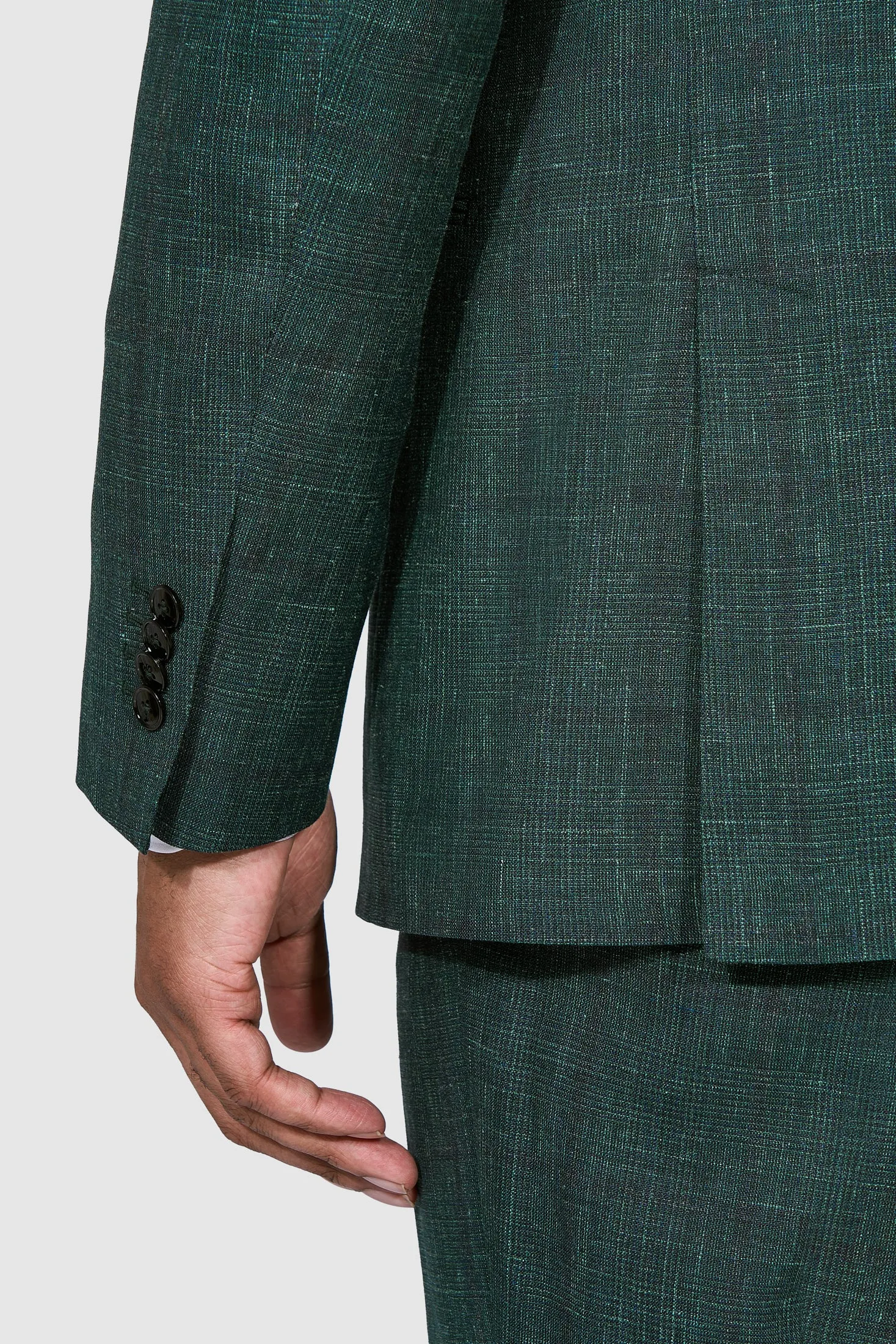 New SUITREVIEW Elmhurst Green Glen Check Wool, Silk and Linen Suit - Size 38R (Other Sizes Made To Order)