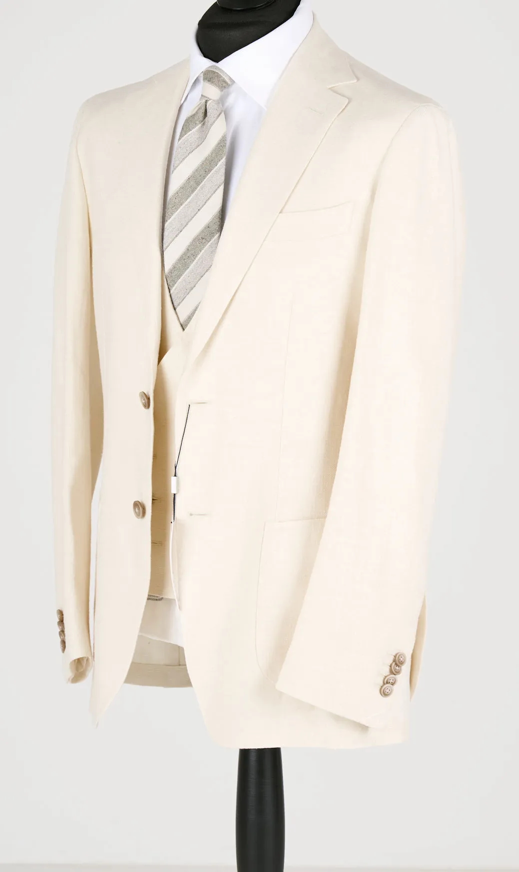 New Suitsupply Havana Off White Silk and Linen 3 Piece DB Ferla Suit - Size 42L