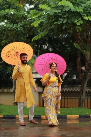 Nipin Tharoor - Mustard Kurta With Off white Pant Set