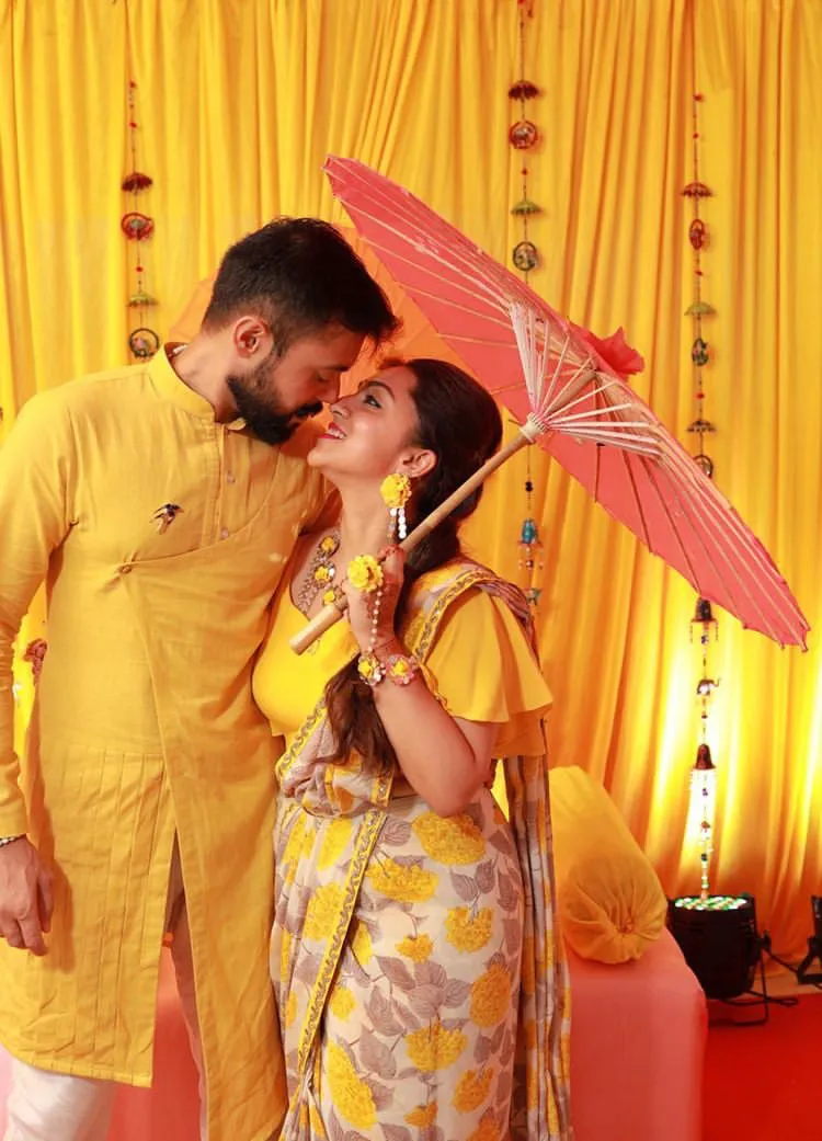 Nipin Tharoor - Mustard Kurta With Off white Pant Set