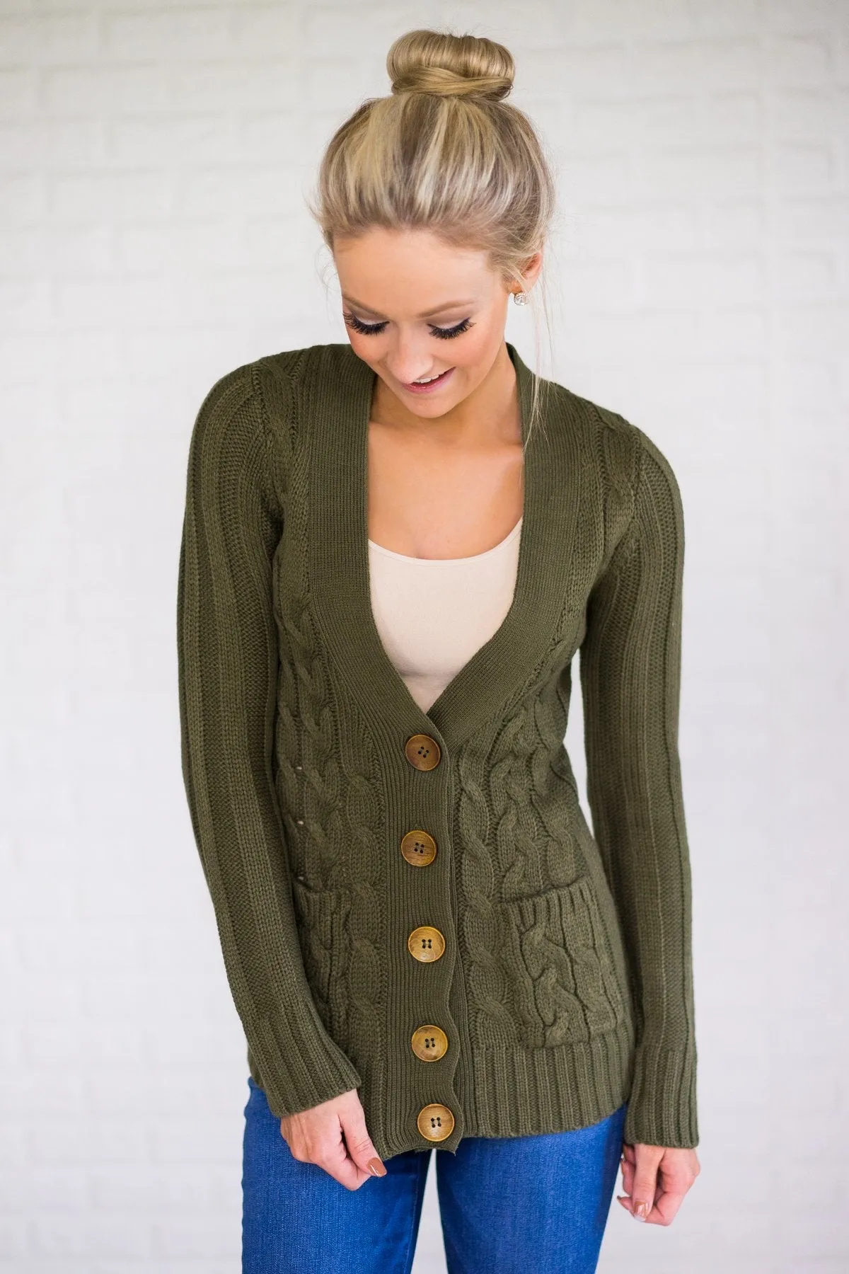 Olive Button Up Cardigan