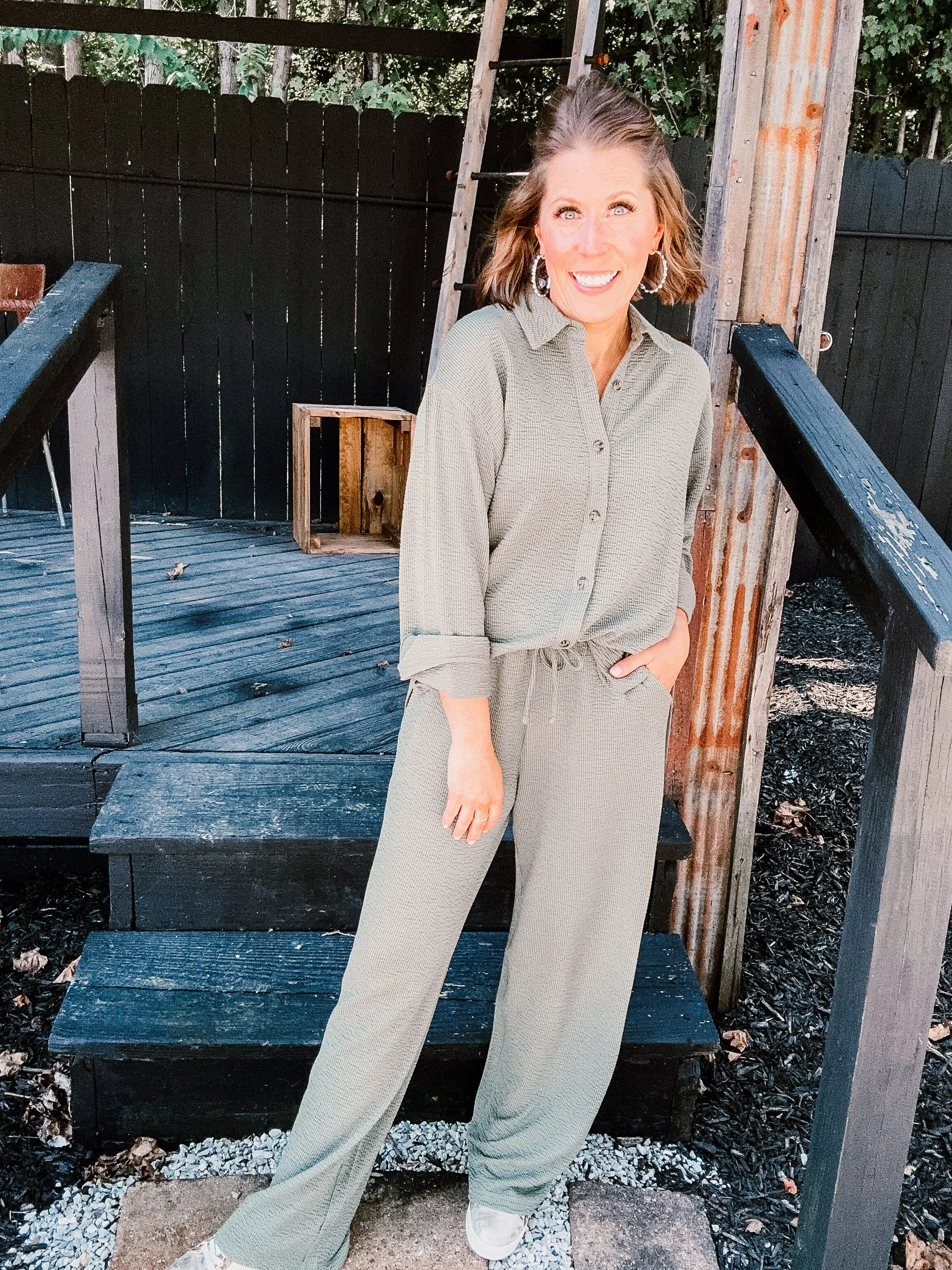 Olive Grove Flowy Button Up Set